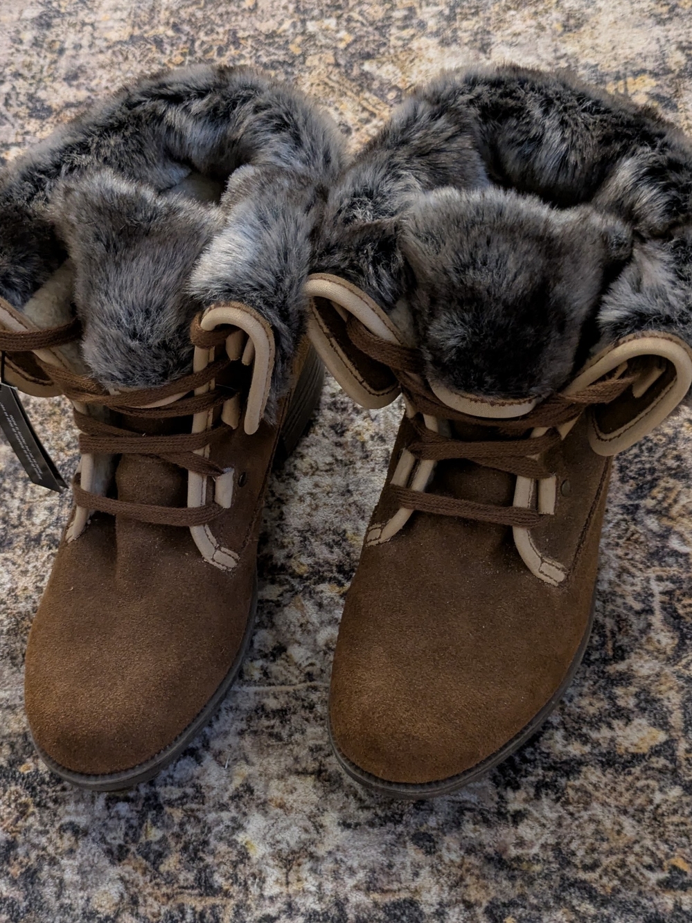 NEW WITH FLAW ALDO Womens Brown Suede Winter Boots Size 8.5 Faux Fur Fold Over - Picture 5 of 9